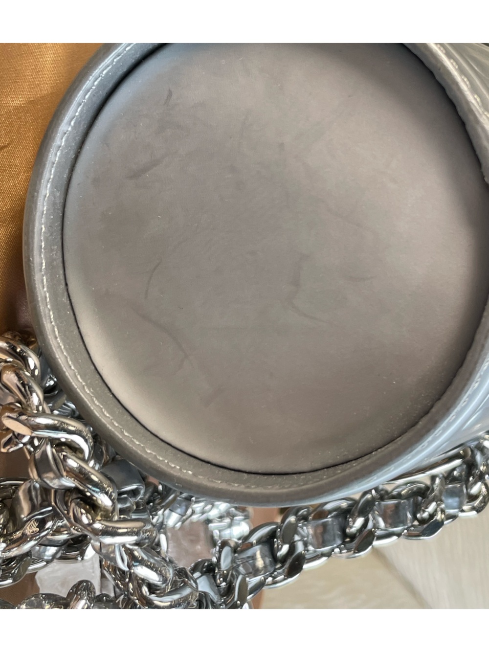 NWT Moschino Trash Can Crossbody Silver Metallic with Chunky Chain - Picture 13 of 13